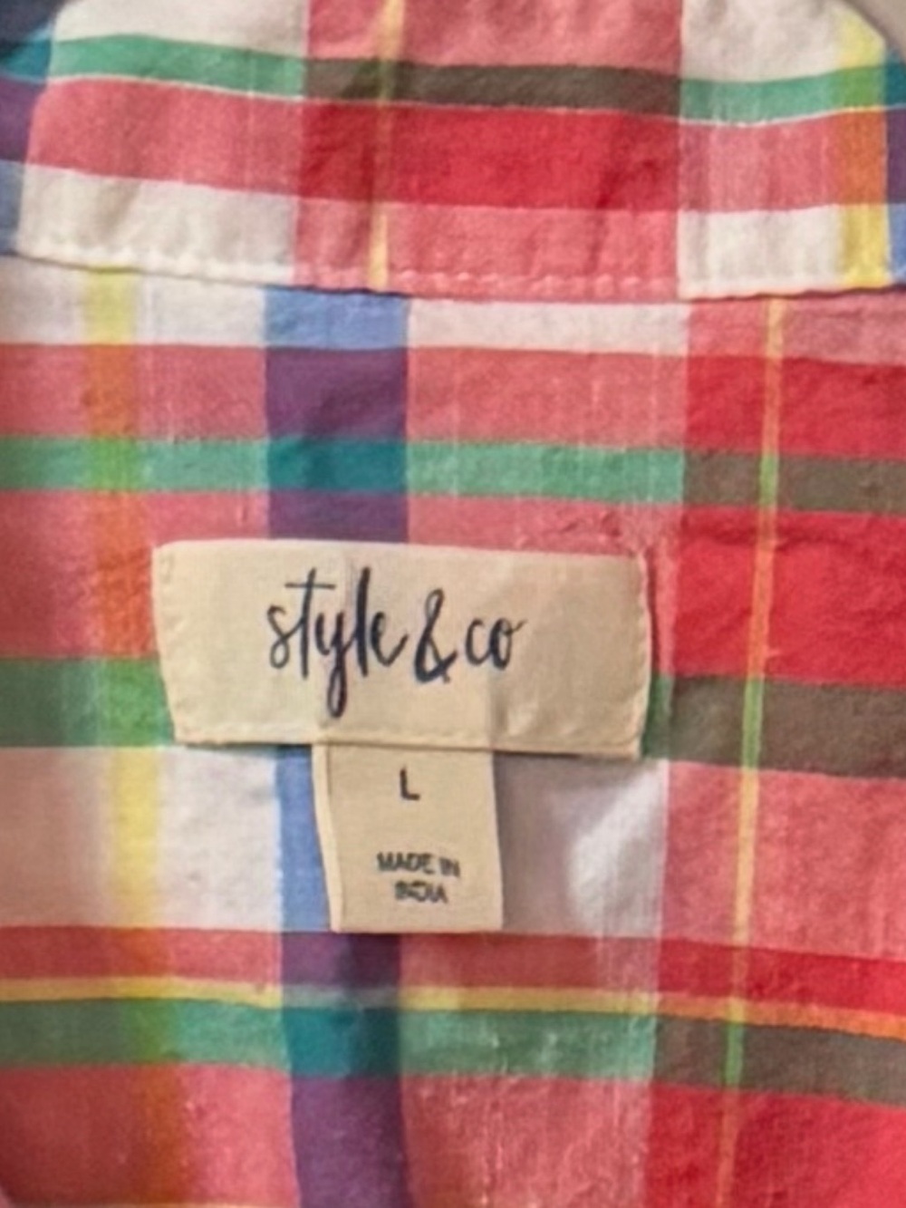 Style & Co. Multicolor Plaid Button-Down Shirt - Yellow/Red/Green/Blue - Picture 3 of 3